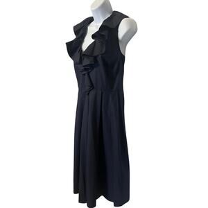 Lauren Ralph Lauren Navy Cotton Ruffle Neck Basque Waist Dress Size 14 Preppy